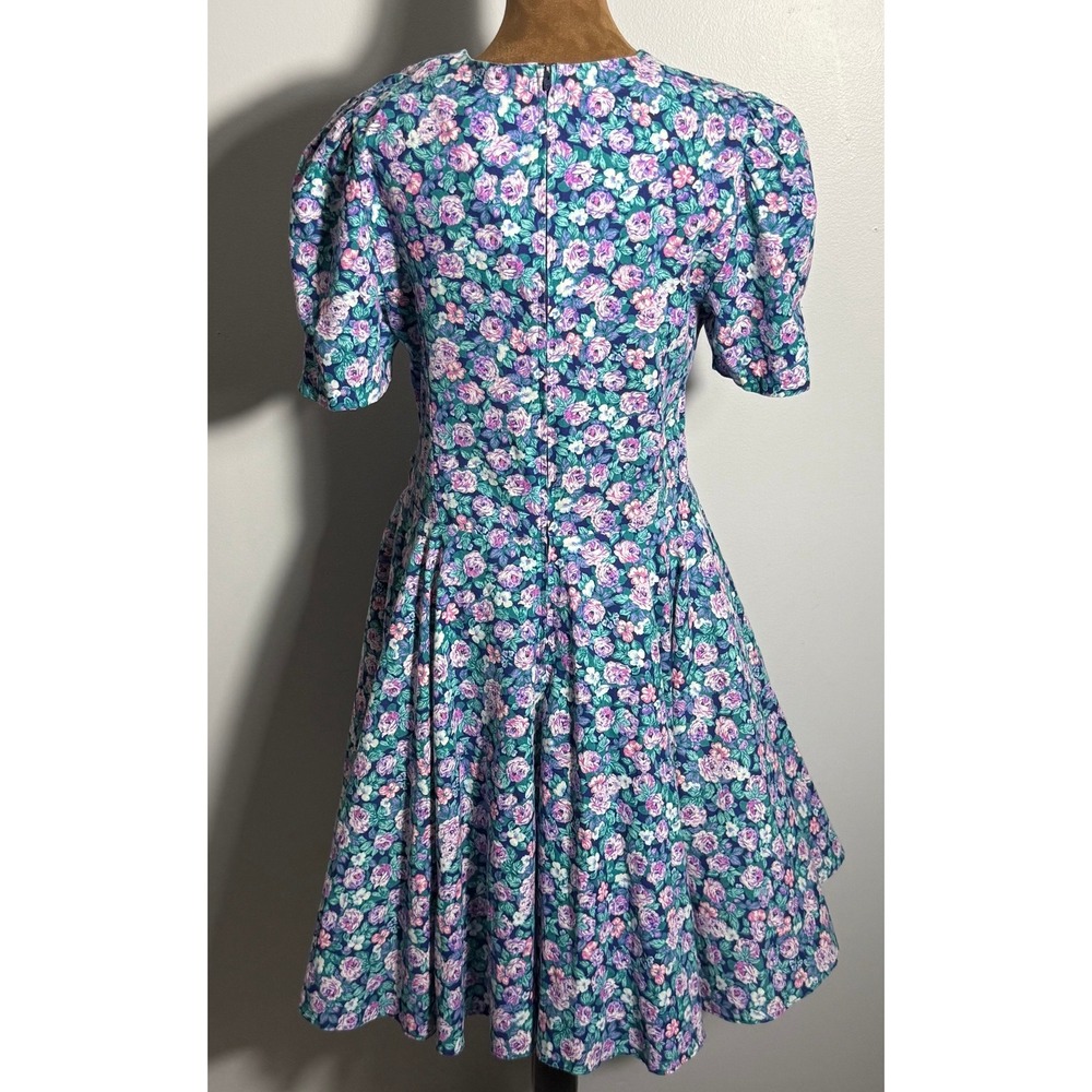 Glenfrey 90s Blue Floral Prairie Vintage Midi Cottagecore Puff Sleeve Dress 13 - Picture 7 of 14